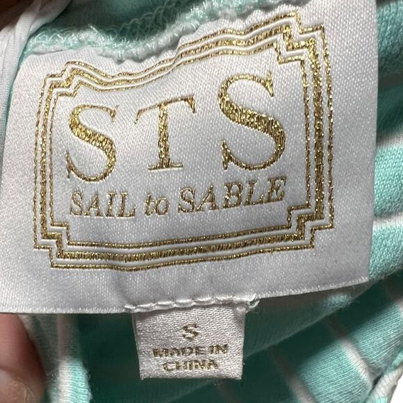 Sail to Sable Size S Aqua White Striped Ruffle Hem Shift Dress - Picture 5 of 9